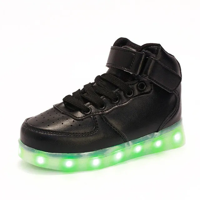 2017 New Kids Boys Girls USB Charger Led Light Shoes High Top Luminous Sneakers casual Lace Up Dance Shoes Unisex Sportswear