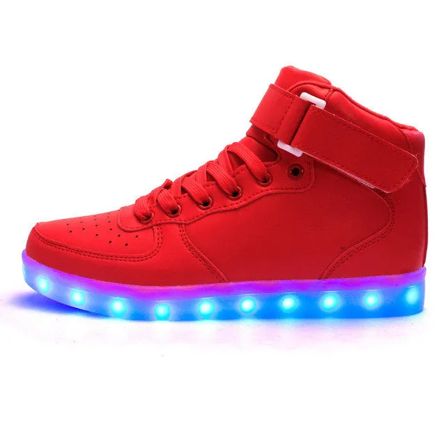 2017 New Kids Boys Girls USB Charger Led Light Shoes High Top Luminous Sneakers casual Lace Up Dance Shoes Unisex Sportswear