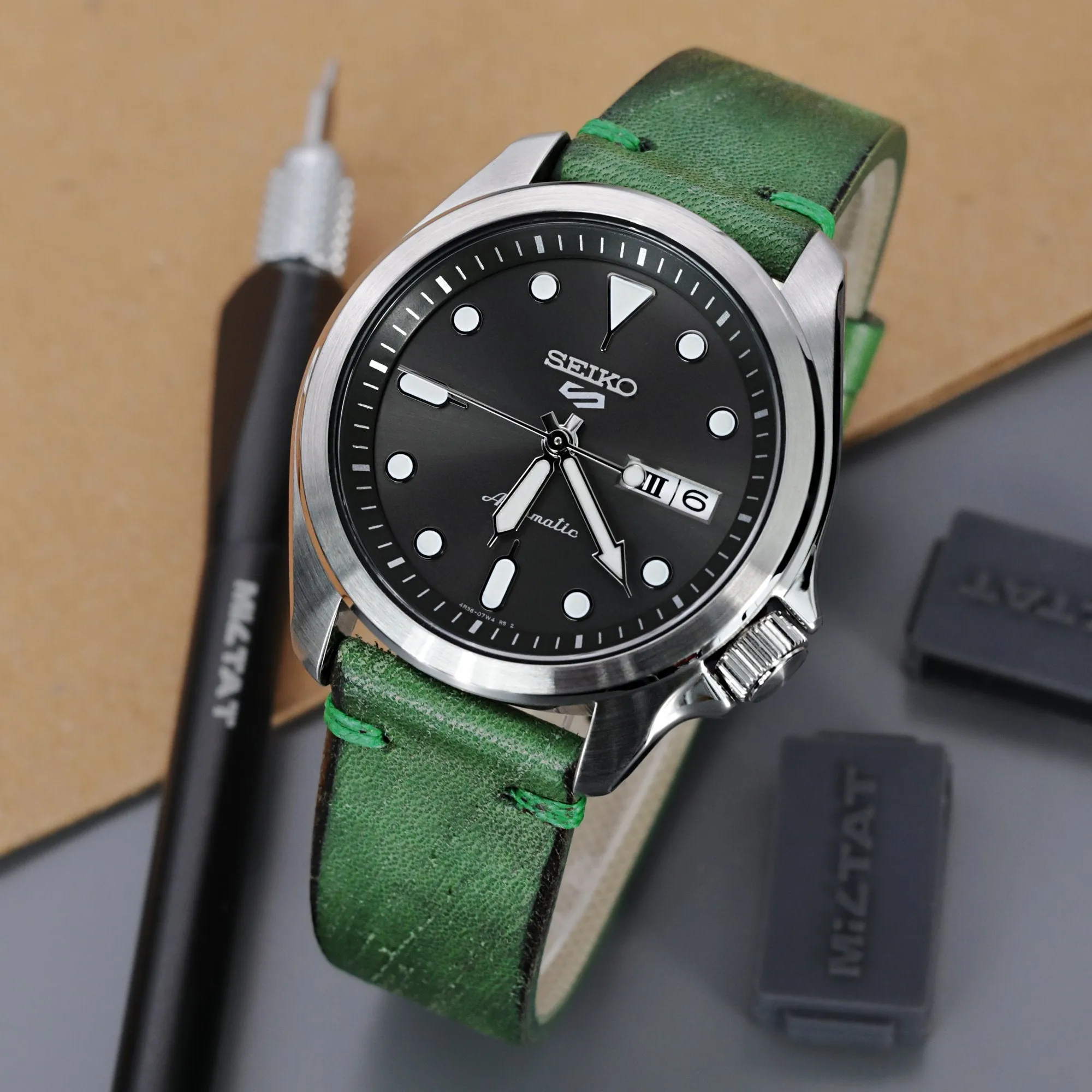 20mm Green Italian Handmade Rebel Leather Strap, Polished