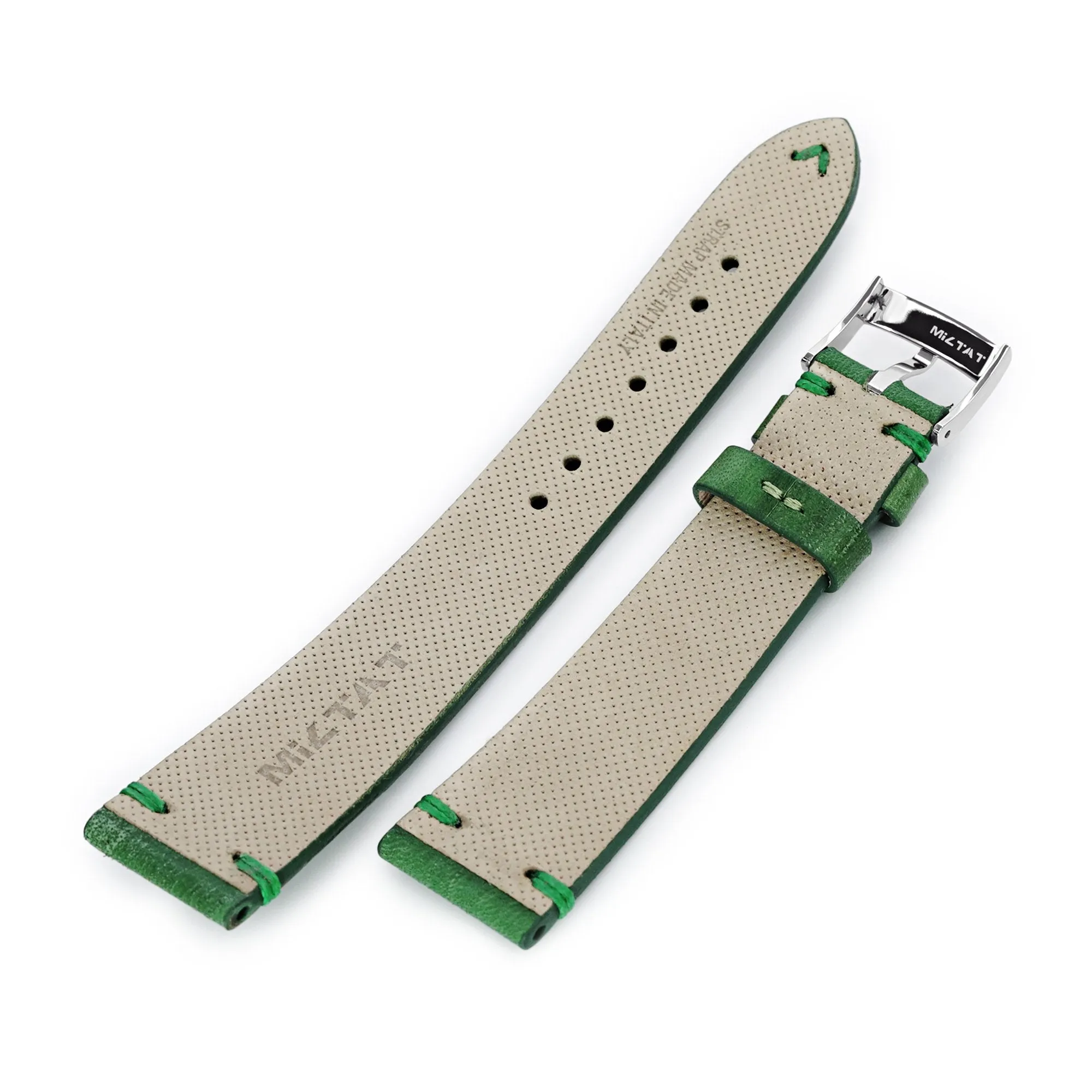 20mm Green Italian Handmade Rebel Leather Strap, Polished