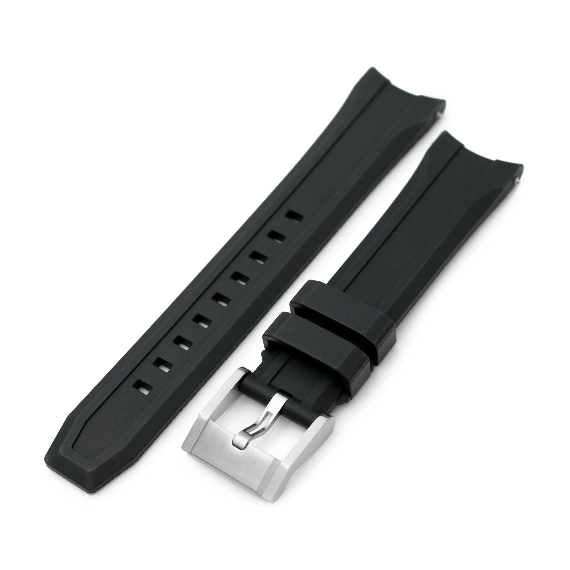 20mm Wheels Resilient Curved End FKM Rubber watch strap, Black