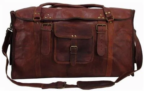 21 Inch Women’s Retro Style Carry On Luggage Flap Duffel Leather Duffel Bag