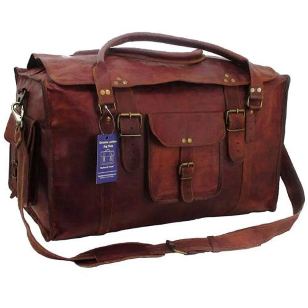 21 Inch Women's Retro Style Carry on Luggage Flap Duffel Leather Duffel Bag