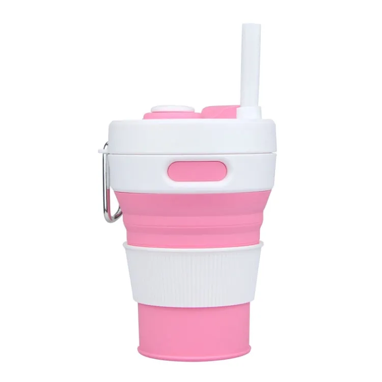 350ML Folding Portable Silicone Telescopic Drinking Coffee Cup Multi-function Silica Cup Travel(Pink)