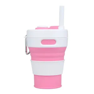 350ML Folding Portable Silicone Telescopic Drinking Coffee Cup Multi-function Silica Cup Travel(Pink)