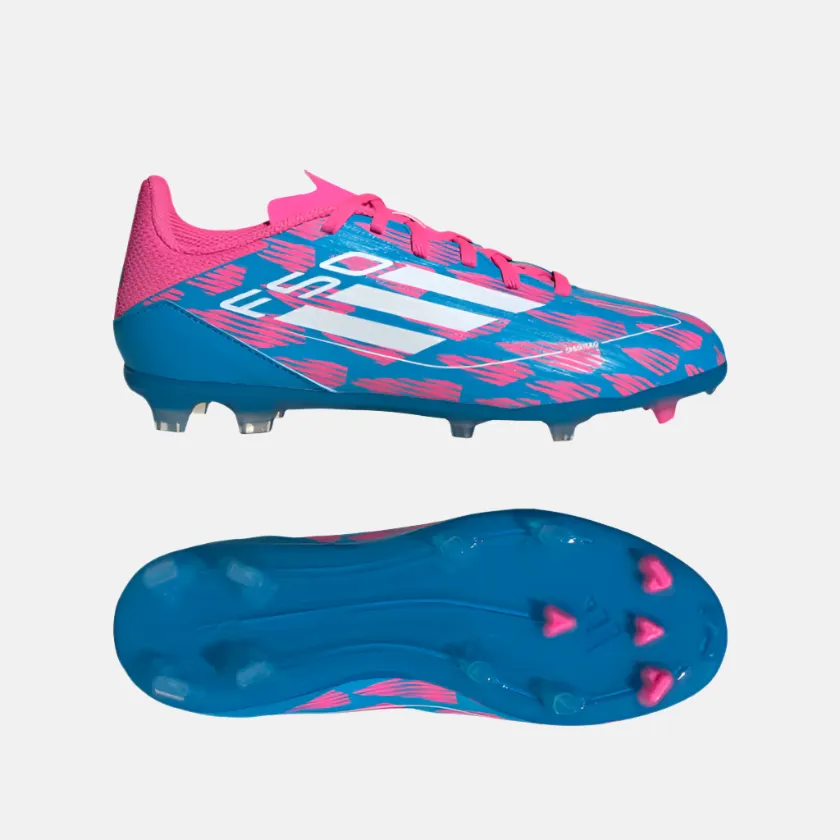 Adidas F50 League Firm/Multi-Ground Kids Unisex Football Shoes (8-14 Year) -Solar Blue/Cloud White/Solar Pink