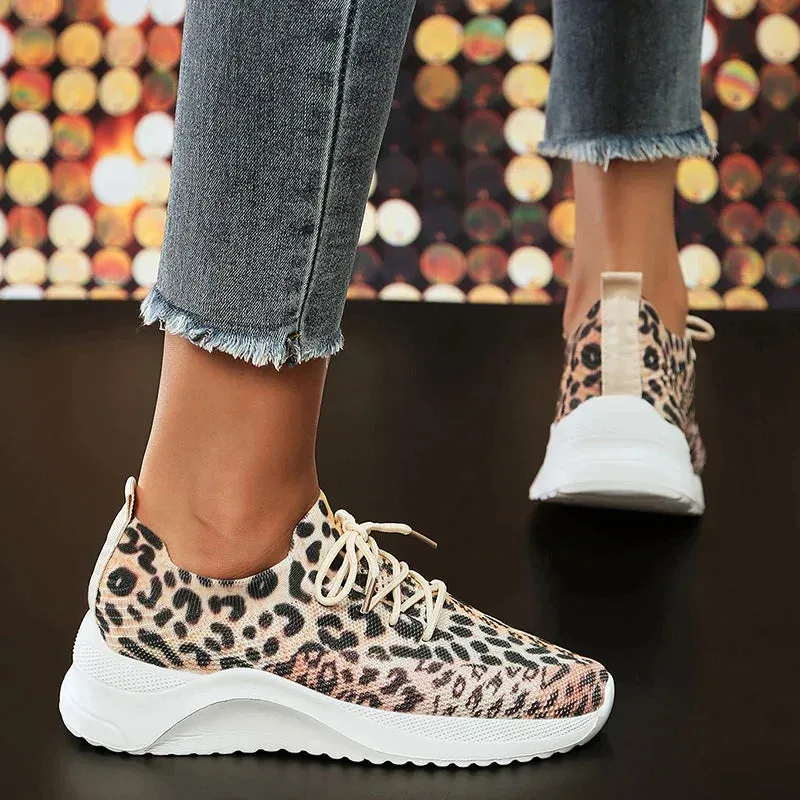 AMOZAE- - Fashion Leopard Knitted Sneakers