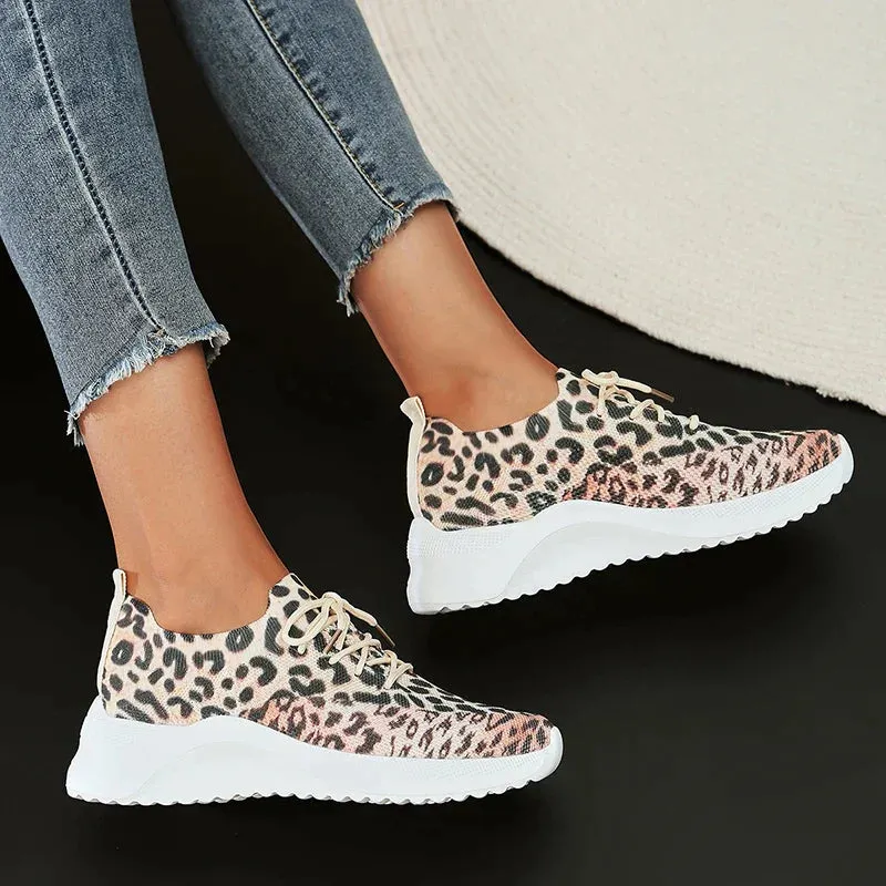 AMOZAE- - Fashion Leopard Knitted Sneakers