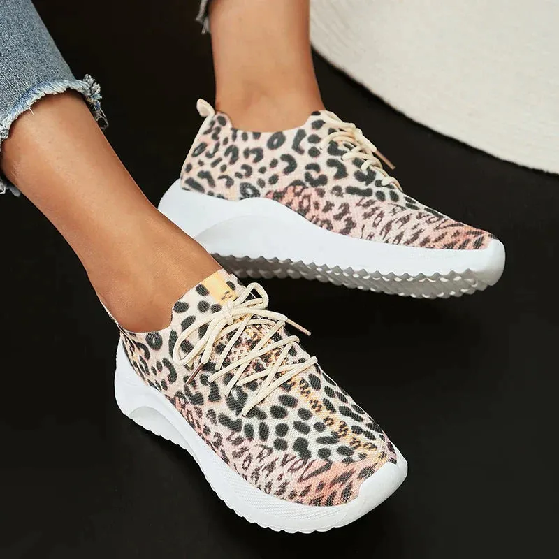 AMOZAE- - Fashion Leopard Knitted Sneakers