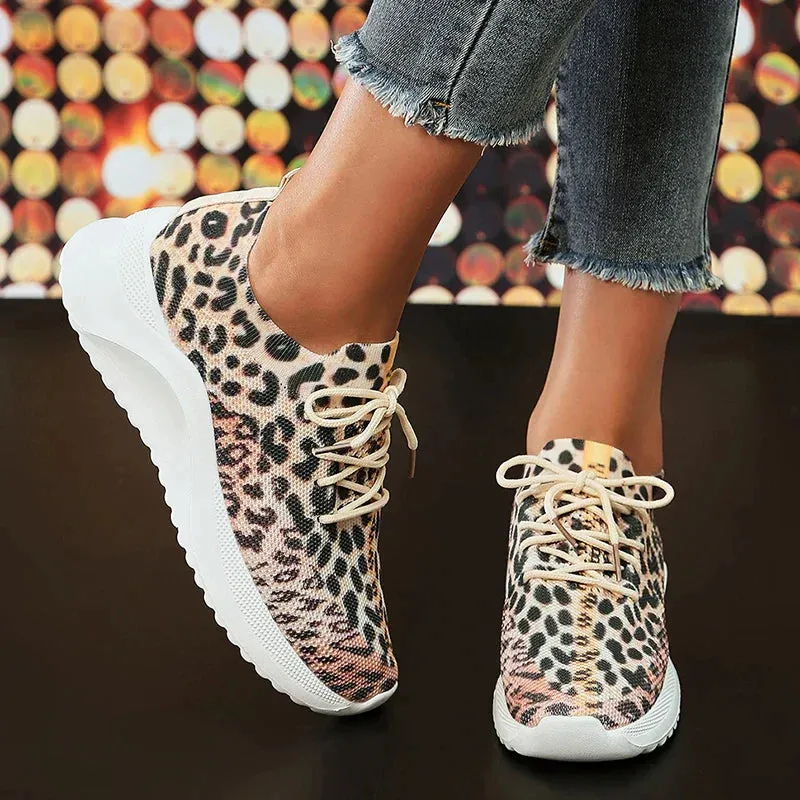 AMOZAE- - Fashion Leopard Knitted Sneakers