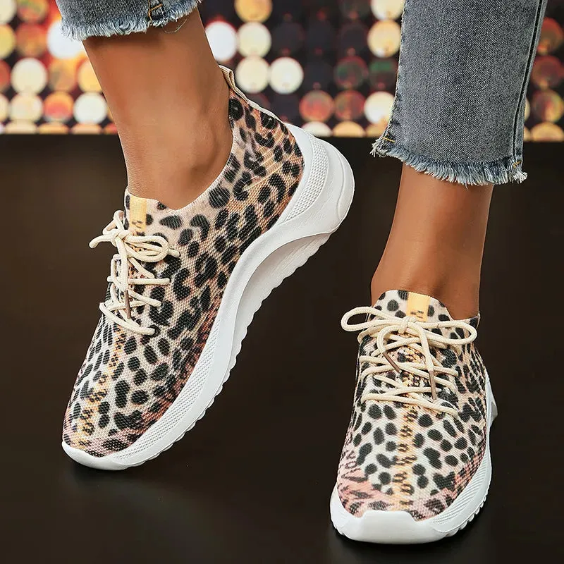 AMOZAE- - Fashion Leopard Knitted Sneakers