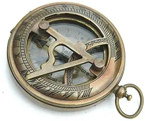 Antique Brass Sundial Pocket Compass | Stylish Navigation Tool for Travel and Exploration