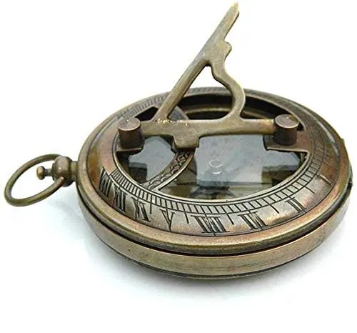 Antique Brass Sundial Pocket Compass | Stylish Navigation Tool for Travel and Exploration