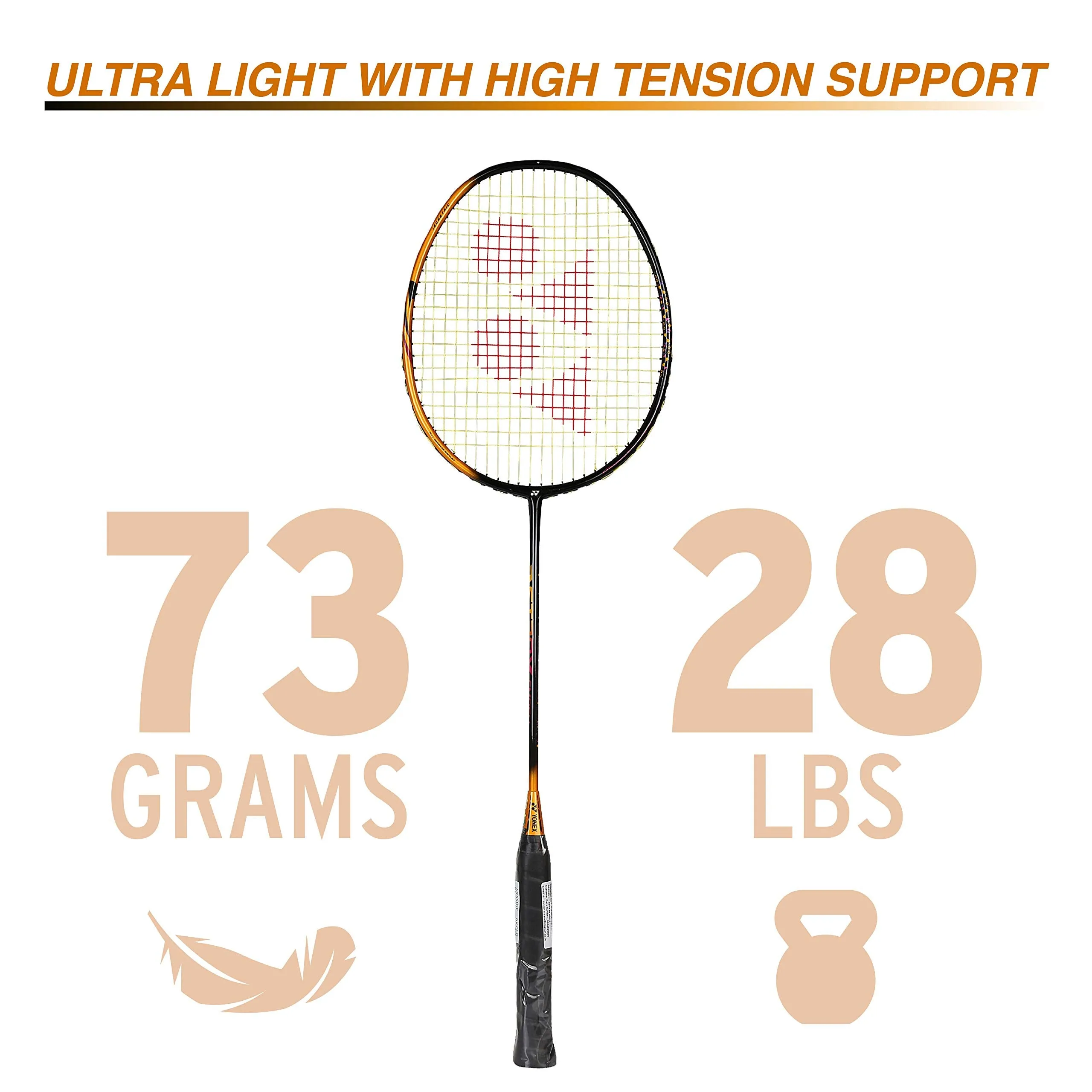 Astrox Smash Graphite Badminton Racquet with free Full Cover (Ultra Light - 73 grams | 28 lbs Tension) | Rotational Generator System (Black Clear Orange)