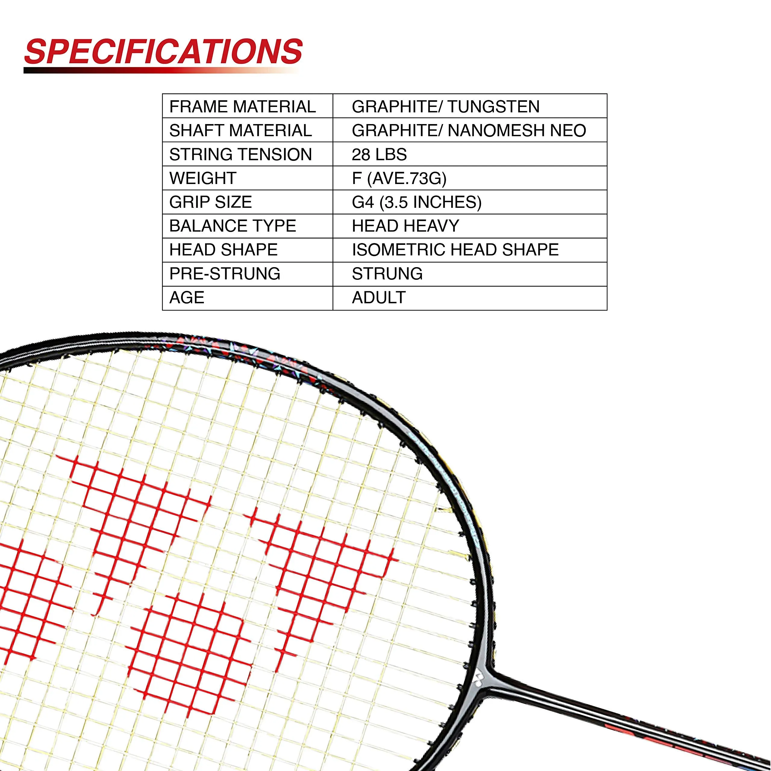 Astrox Smash Graphite Badminton Racquet with free Full Cover (Ultra Light - 73 grams | 28 lbs Tension) | Rotational Generator System (Black Flash Red)