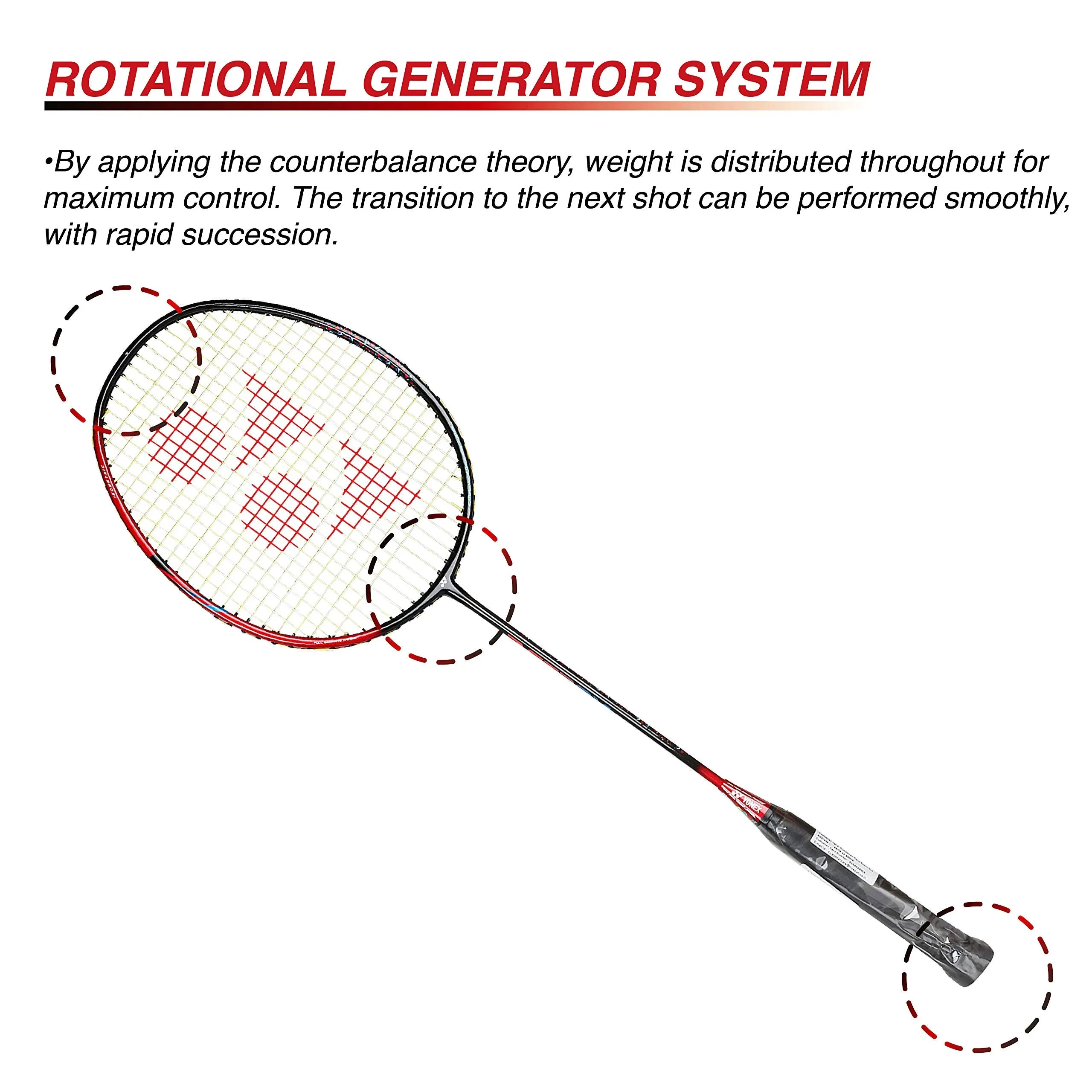 Astrox Smash Graphite Badminton Racquet with free Full Cover (Ultra Light - 73 grams | 28 lbs Tension) | Rotational Generator System (Black Flash Red)