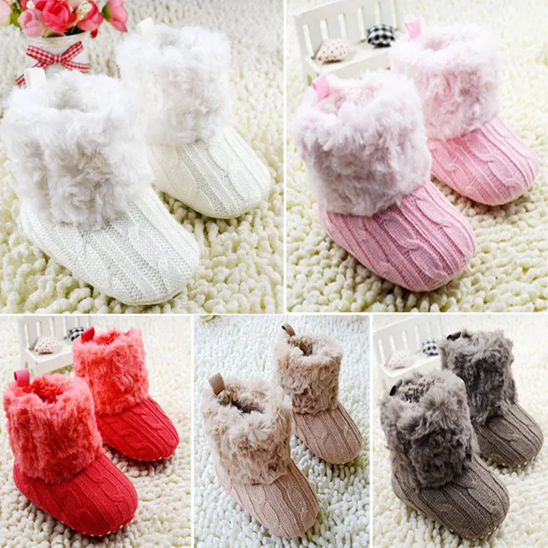 Baby Shoes Infants Crochet Knit Fleece Boots Toddler Girl Boy Wool Snow Crib Shoes Winter Booties