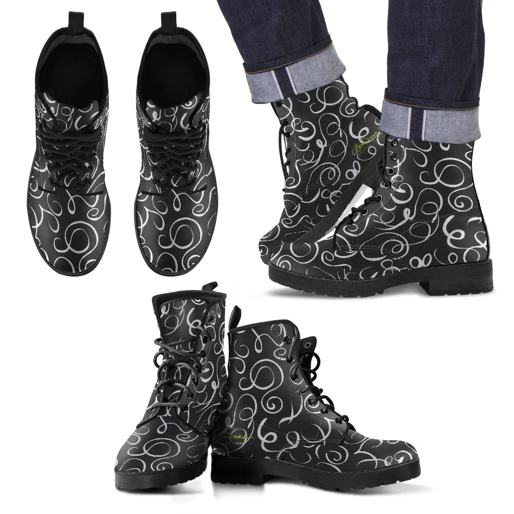 B&W Squiggles Leather Boots (Vegan)