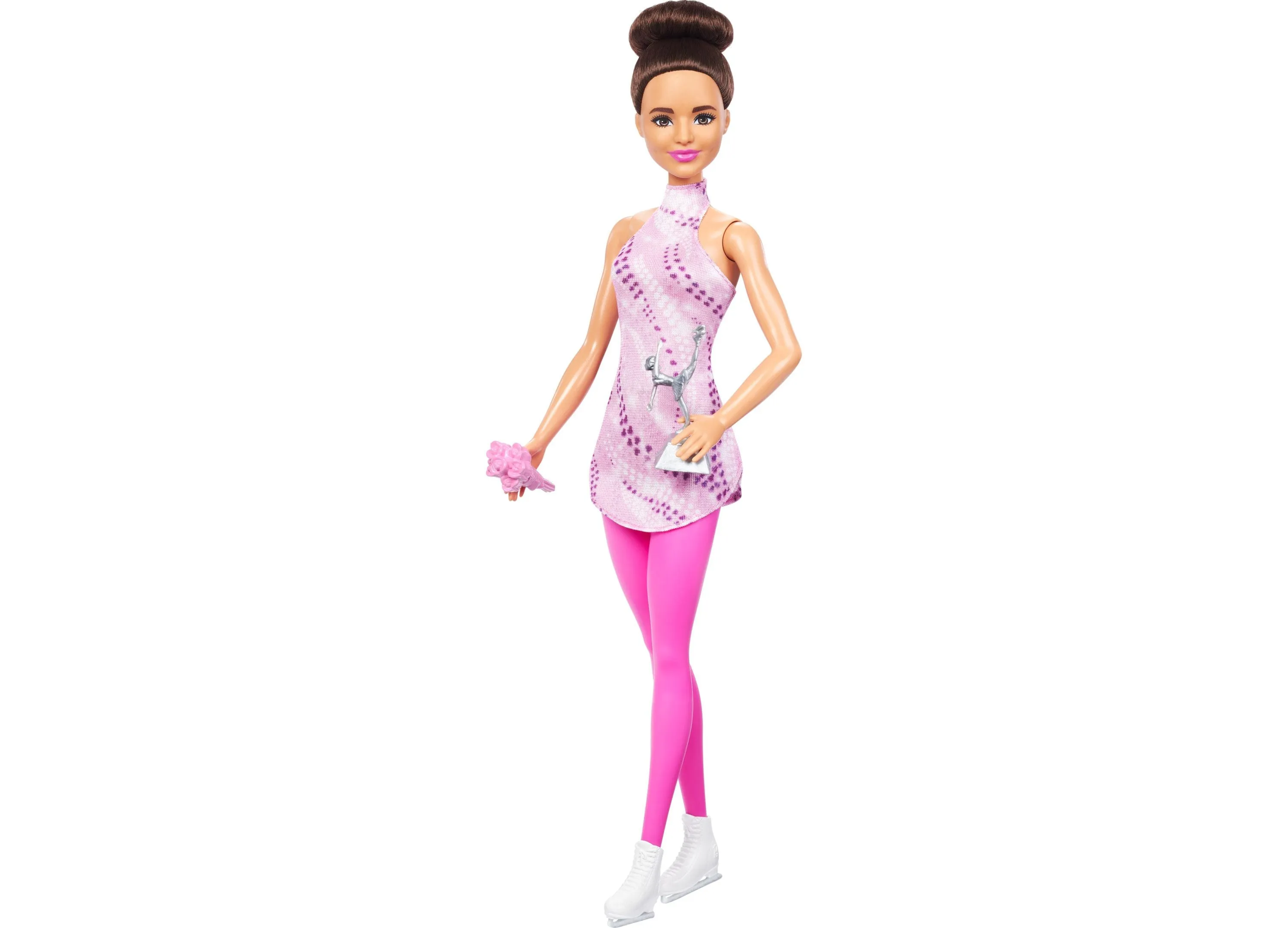 Barbie Careers Figure Skater Doll and Accessories, Brunette in Removable Skate Outfit with Trophy