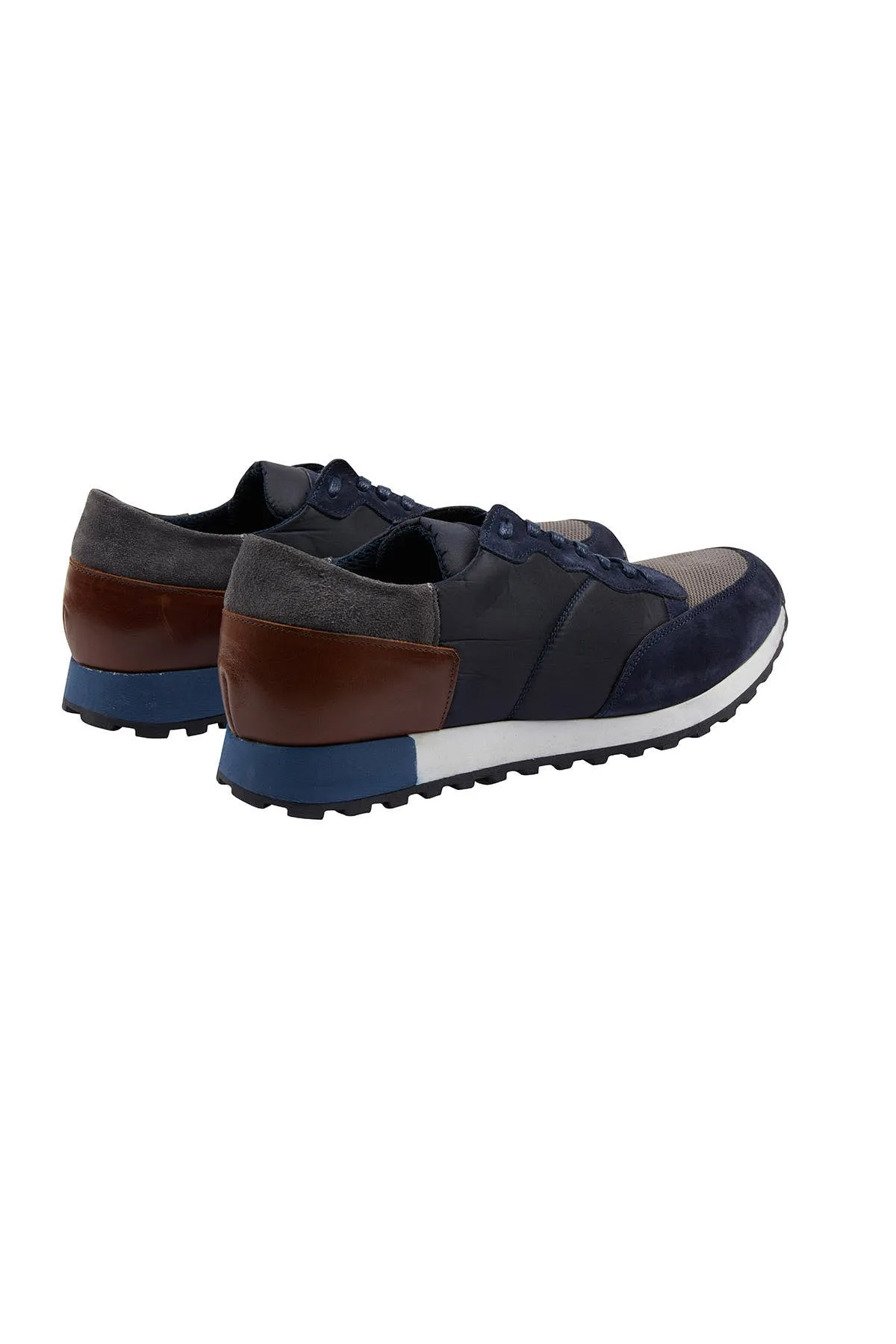 Beige Casual Lace-Up Shoes in 100% Genuine Leather, Navy