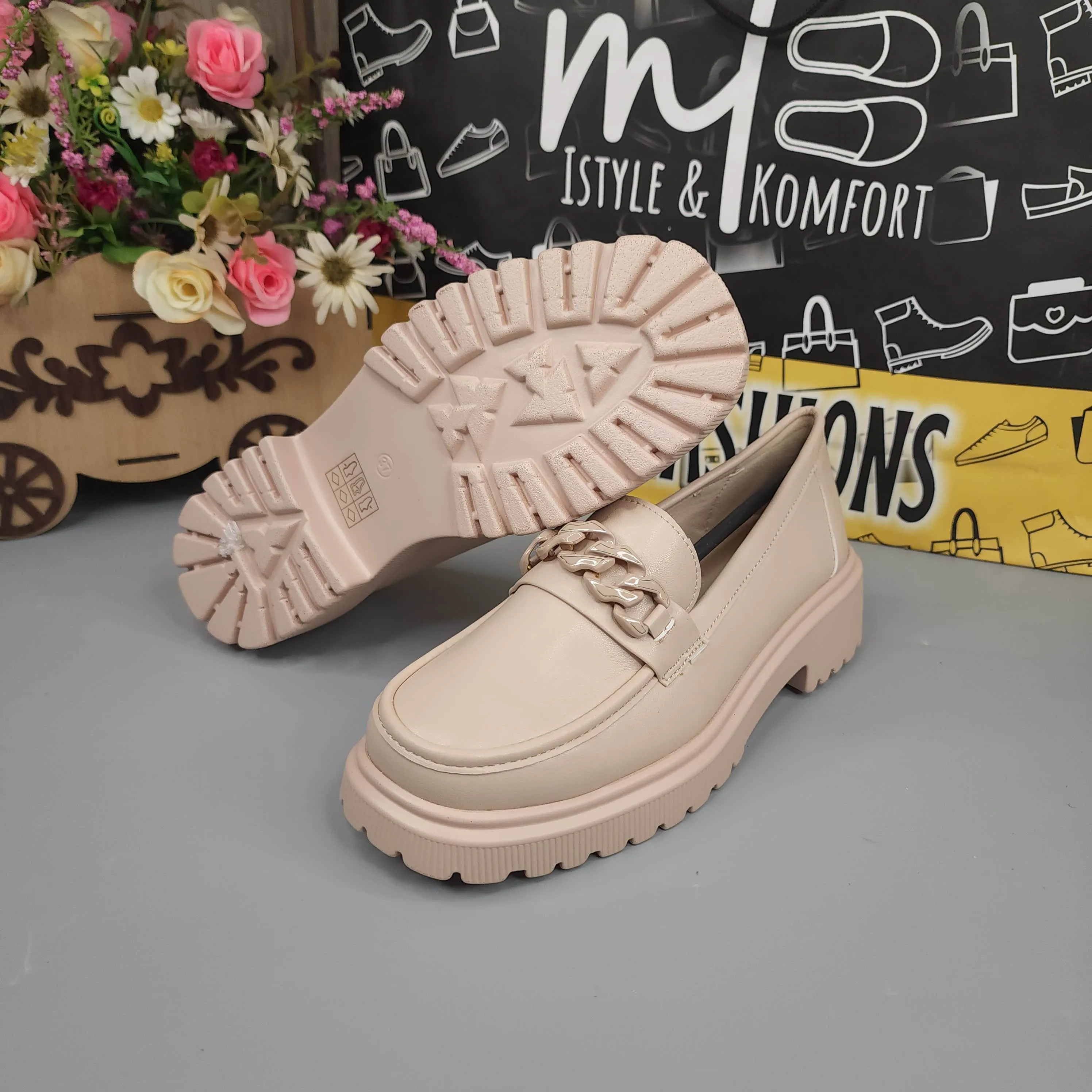 Beige Platform Loafers for Women