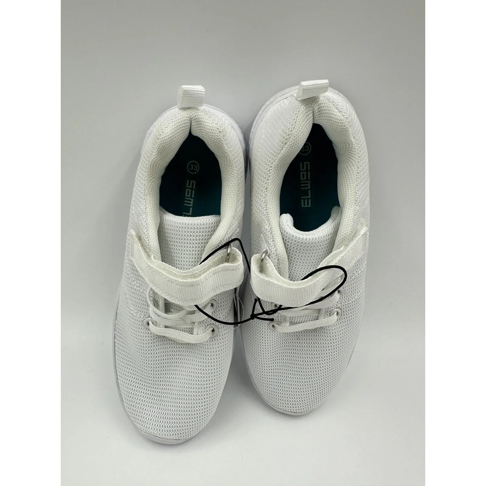 Big Kid Size 2, All White Sneakers with Straps and Thick Cushy Sole