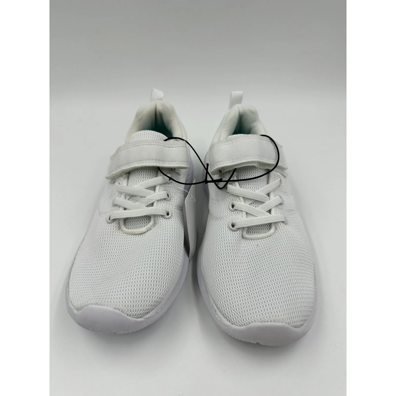 Big Kid Size 2, All White Sneakers with Straps and Thick Cushy Sole