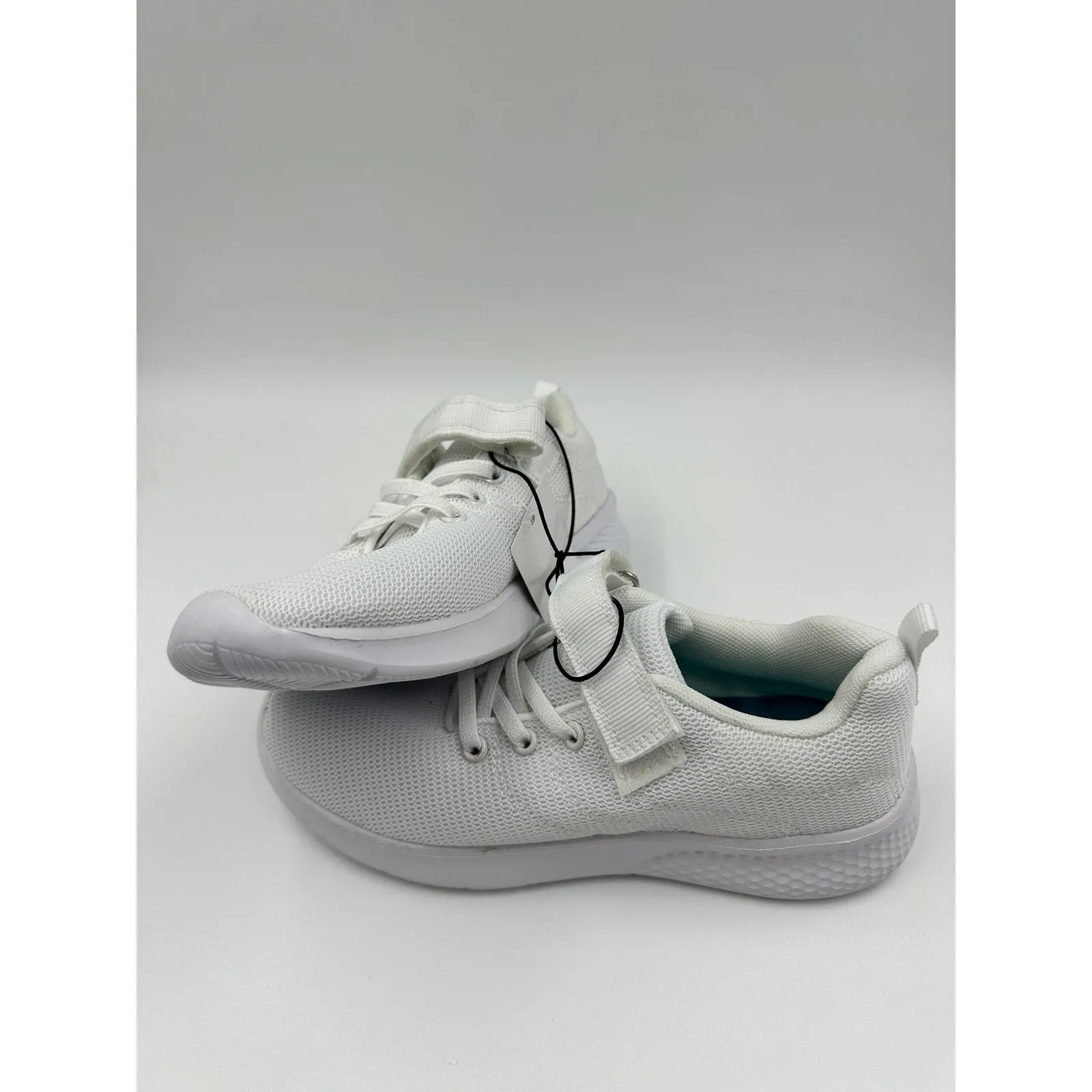 Big Kid Size 2, All White Sneakers with Straps and Thick Cushy Sole