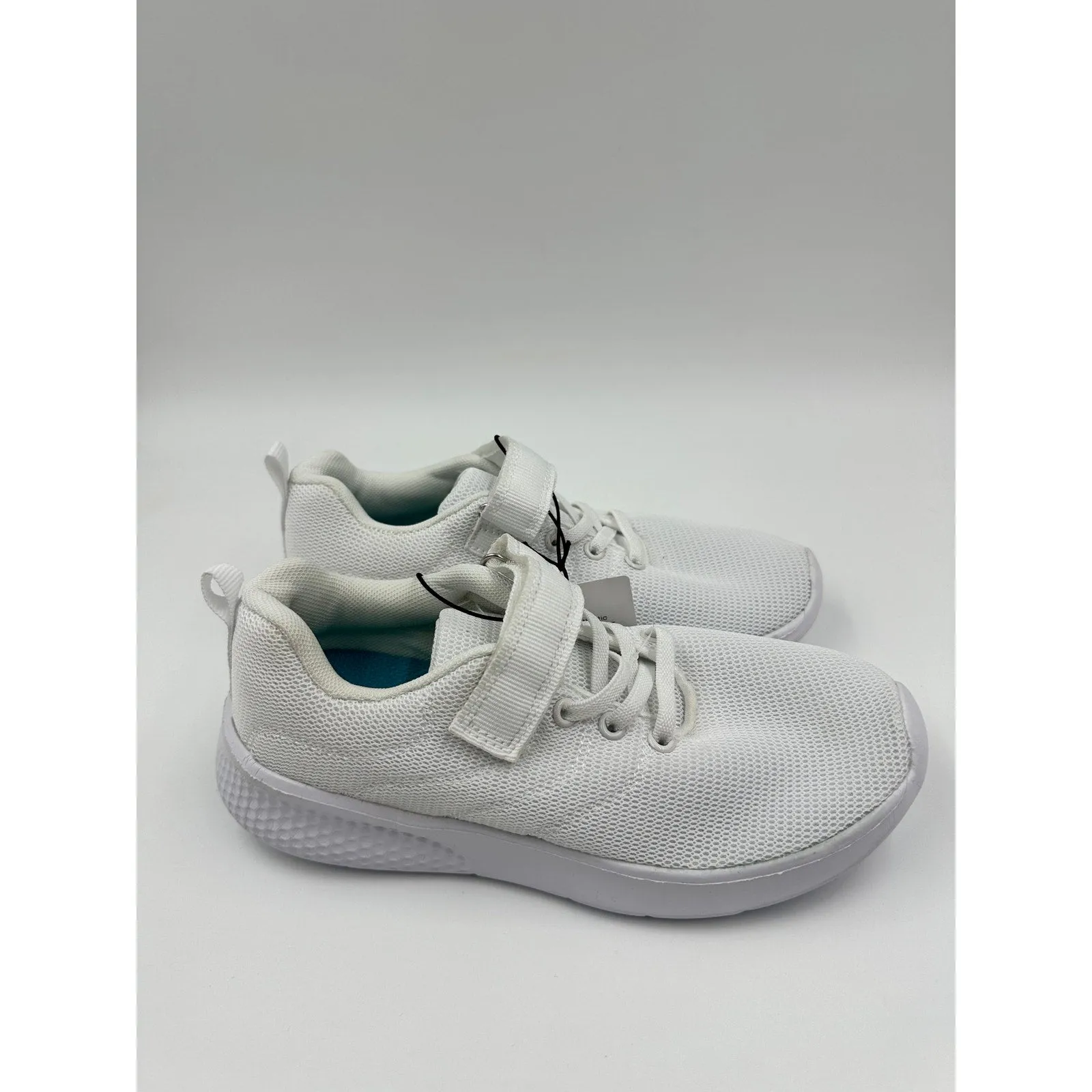 Big Kid Size 2, All White Sneakers with Straps and Thick Cushy Sole