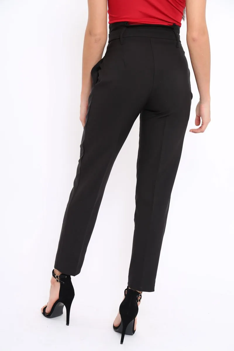 Black Bow Belted Tapered Trousers - Miley