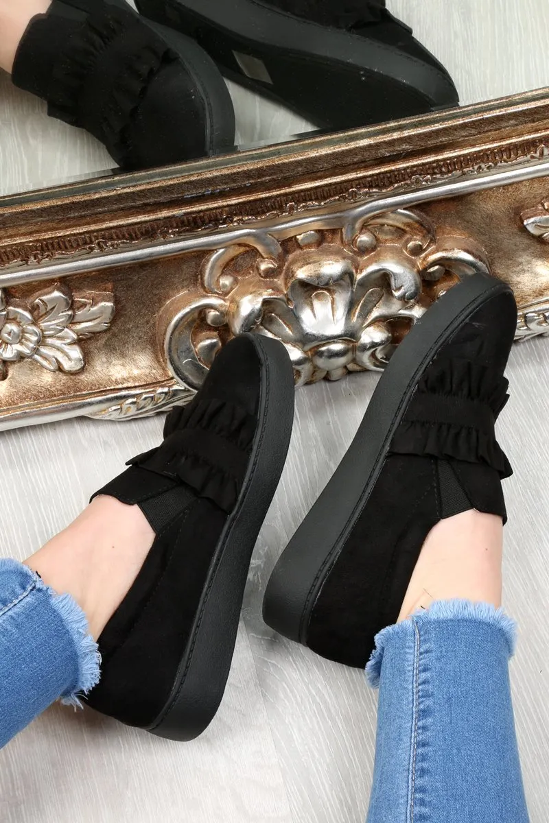 Black Faux Suede Frill Slip On Trainers - Nara