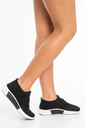 Black Sock Fit Slip On Lace Trainers - Aleya