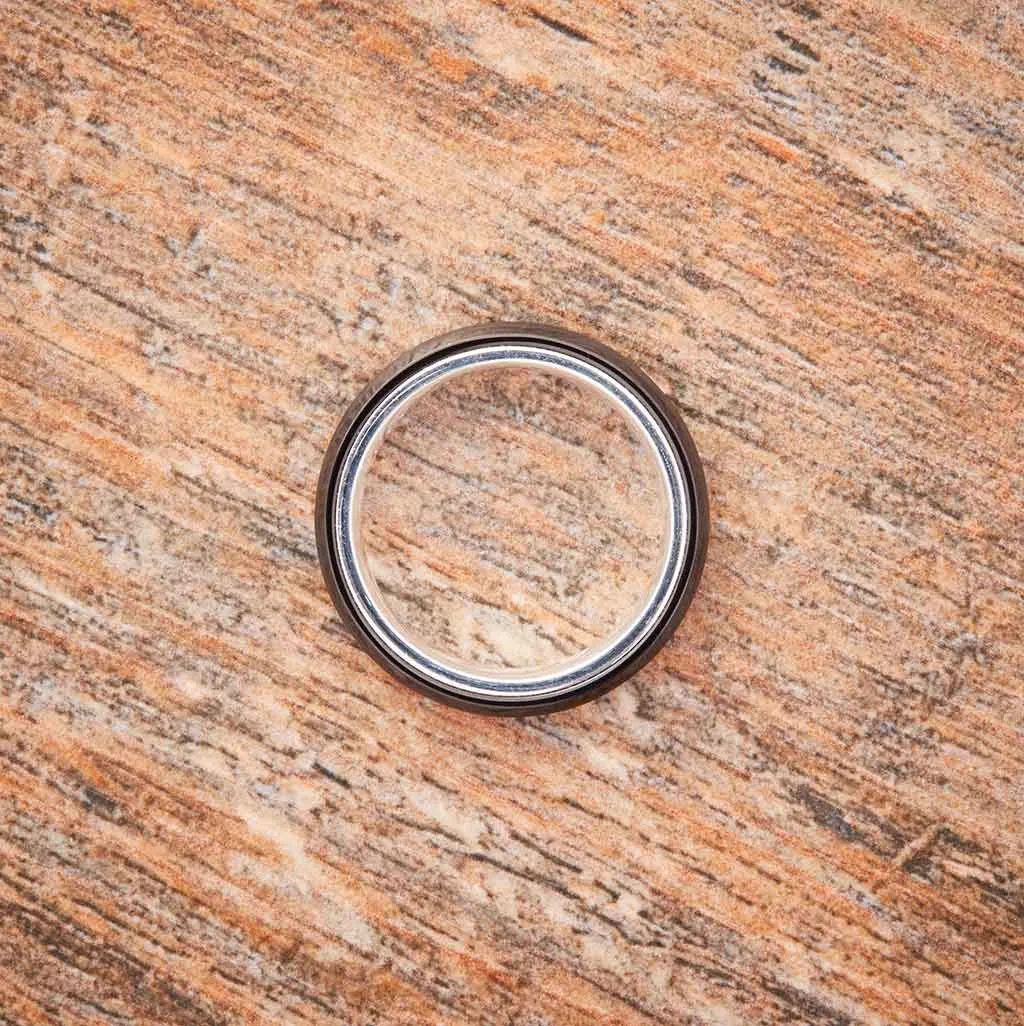 Black Tungsten Ring - Sterling Silver - 4MM