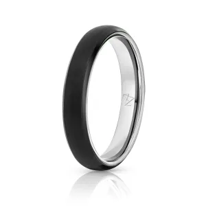 Black Tungsten Ring - Sterling Silver - 4MM