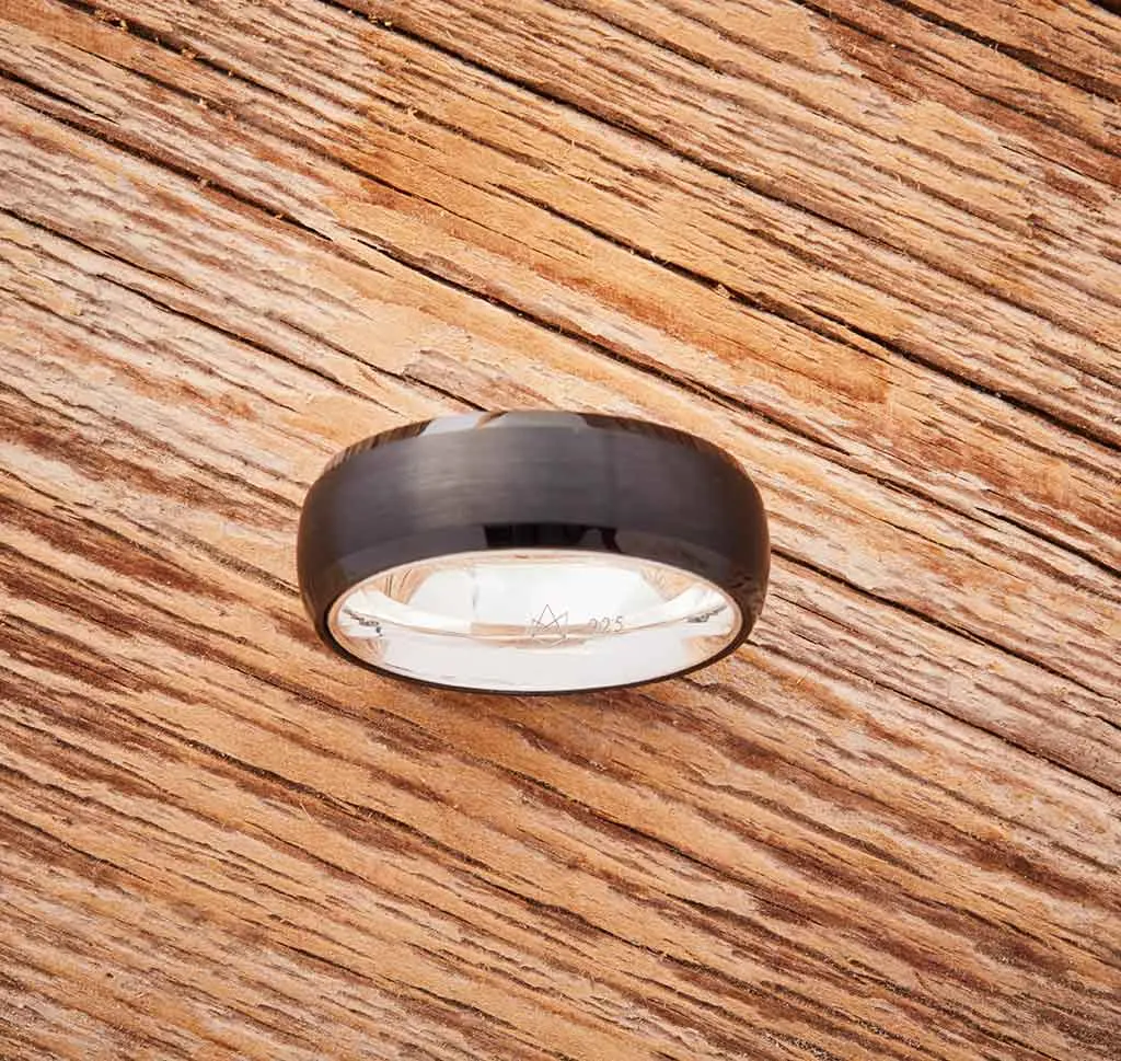 Black Tungsten Ring - Sterling Silver