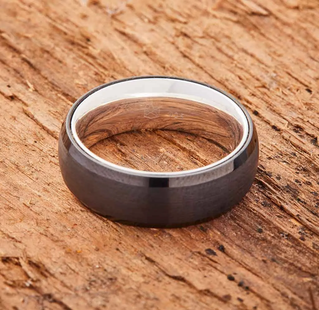 Black Tungsten Ring - Sterling Silver