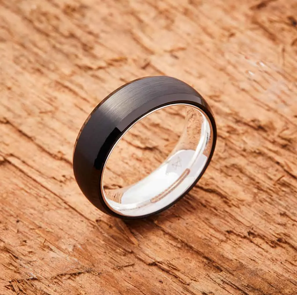 Black Tungsten Ring - Sterling Silver