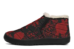 Blood Rose Romance Winter Sneakers - Warm & Easy Slip-On Shoes Lined with Vegan Wool with Anti-Slip Soles