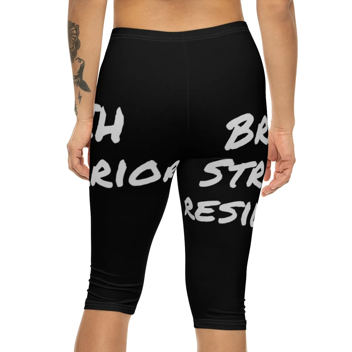 Brave, Strong, Resilient, IIH, Warrior - Black-Women’s Capri Leggings (AOP)