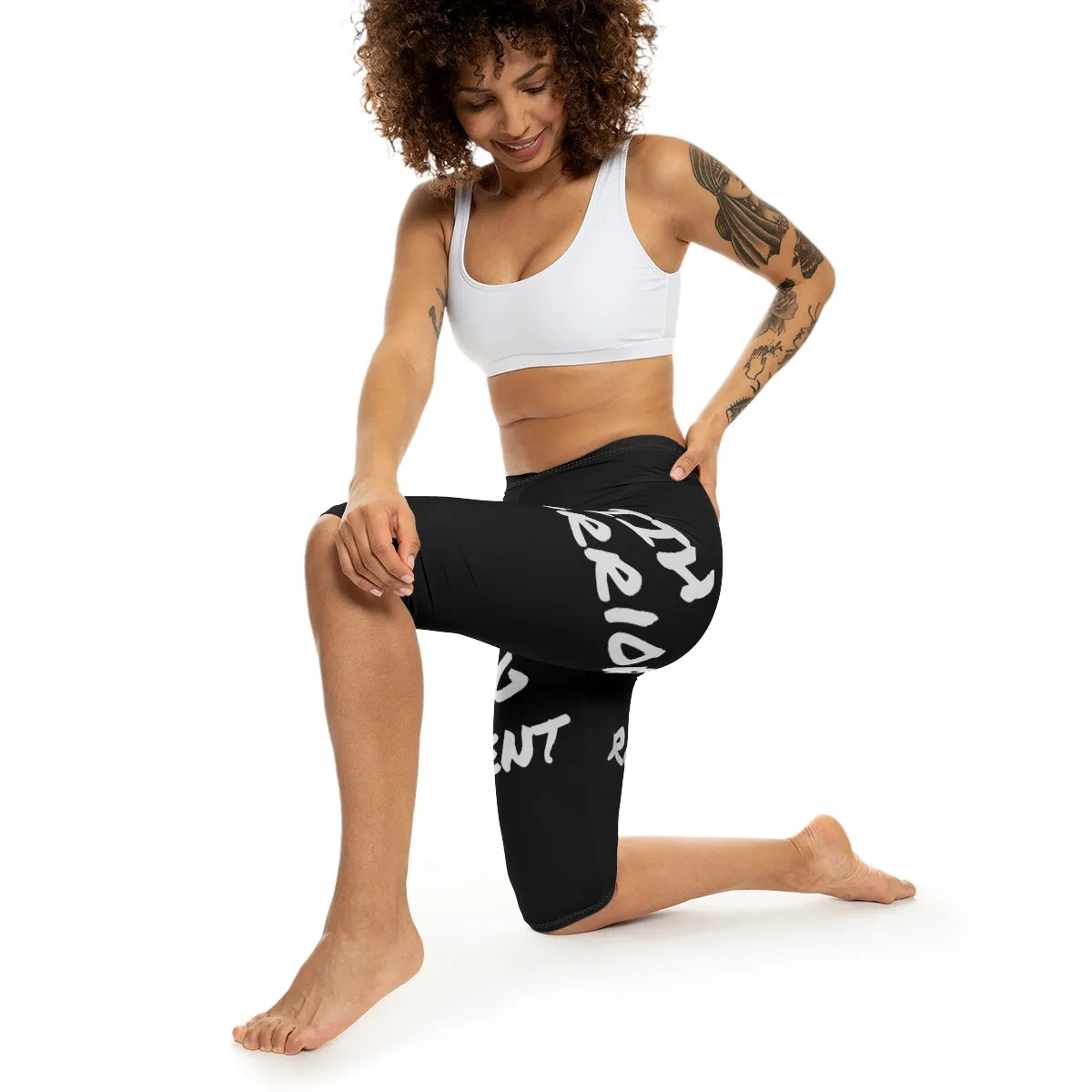 Brave, Strong, Resilient, IIH, Warrior - Black-Women’s Capri Leggings (AOP)