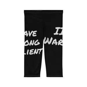 Brave, Strong, Resilient, IIH, Warrior - Black-Women’s Capri Leggings (AOP)