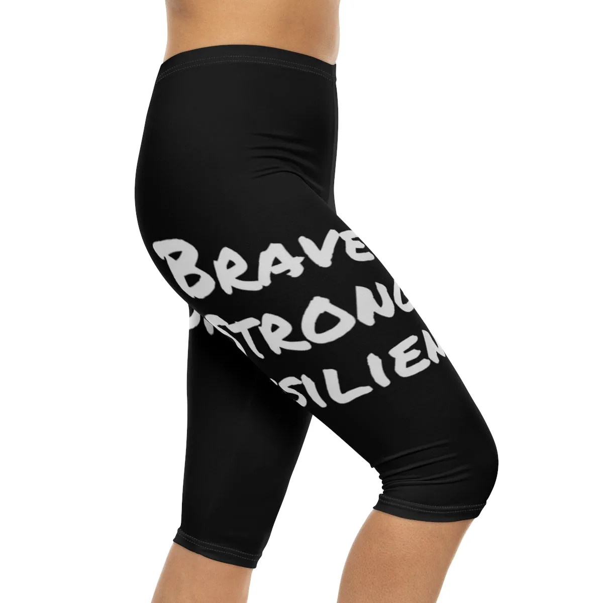 Brave, Strong, Resilient, IIH, Warrior - Black-Women’s Capri Leggings (AOP)