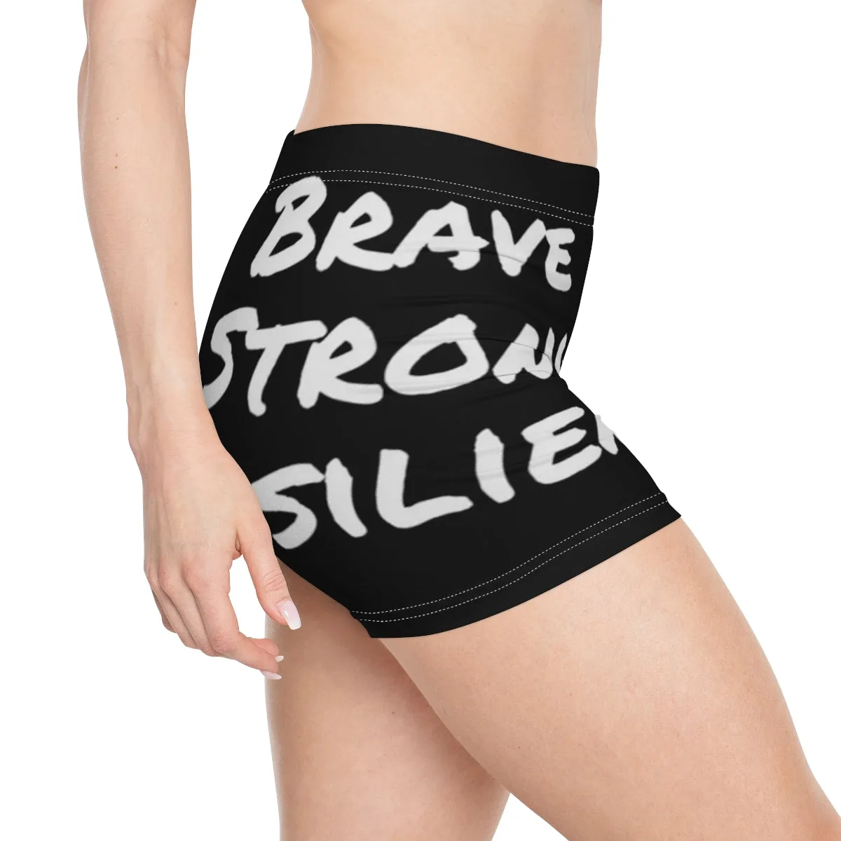 Brave, Strong, Resilient, IIH, Warrior-Black-  Women's Shorts (AOP)