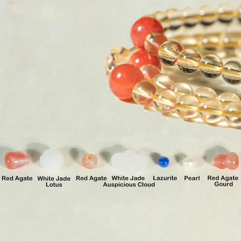 Buddha Stones 108 Mala Beads 925 Sterling Silver Natural Citrine Red Agate White Jade Prosperity Charm Bracelet