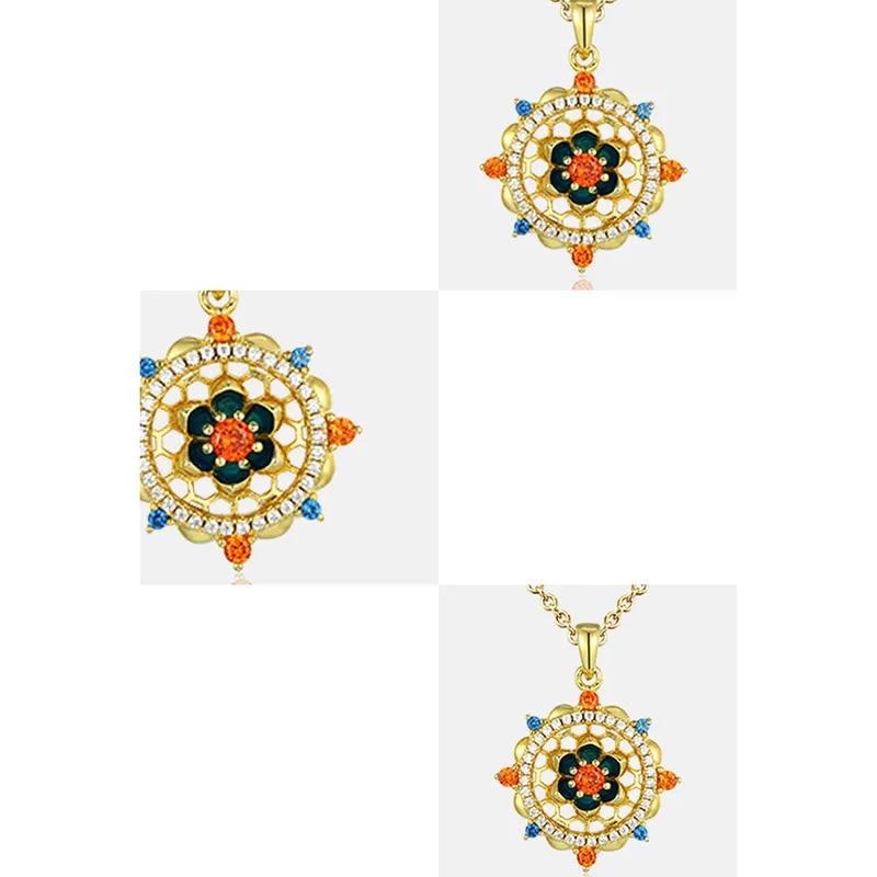 Buddha Stones 925 Sterling Silver Lotus Flower Colorful Zircon New Beginning Necklace Pendant