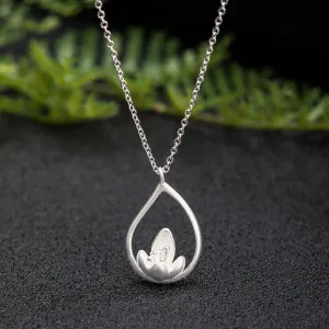 Buddha Stones 925 Sterling Silver Lotus Flower Floral Enlightenment Necklace Pendant