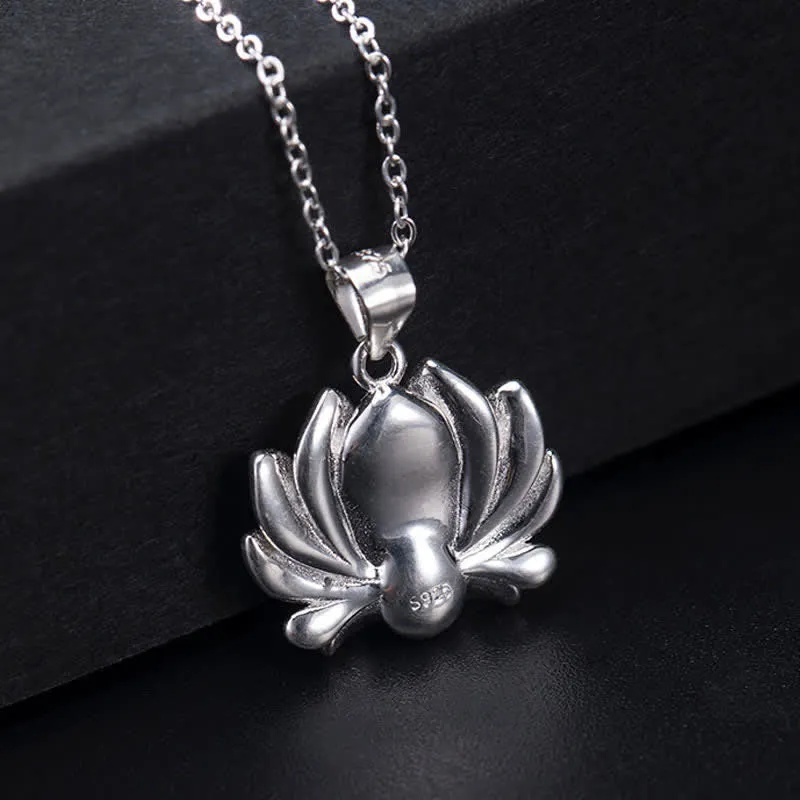 Buddha Stones 925 Sterling Silver Lotus Flower Pearl Wealth Necklace Pendant