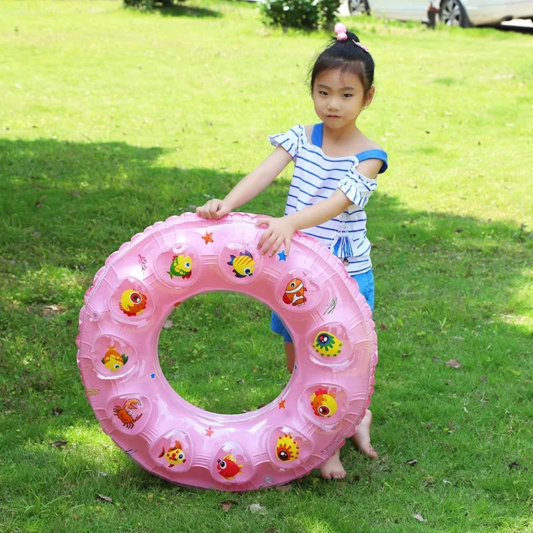 Cartoon Pattern Double Airbag Thickened Inflatable Swimming Ring Crystal Swimming Ring, Size:80 cm(Pink)