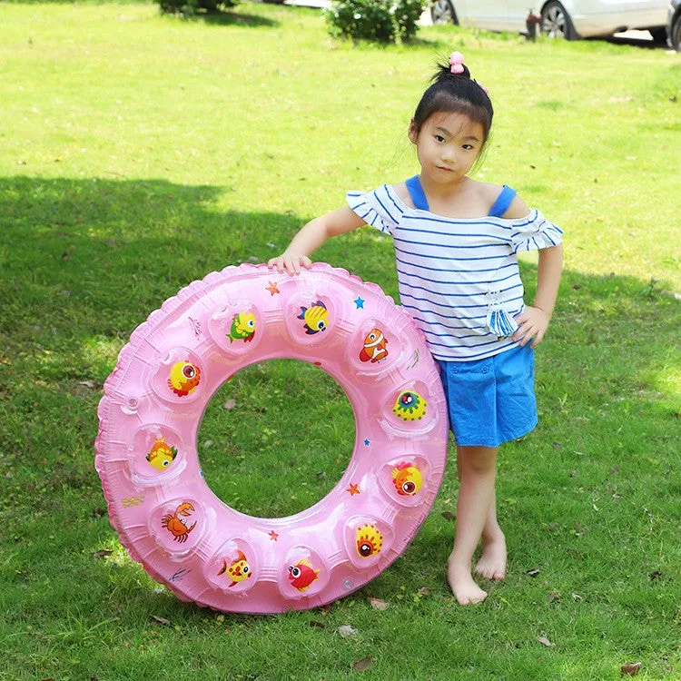 Cartoon Pattern Double Airbag Thickened Inflatable Swimming Ring Crystal Swimming Ring, Size:80 cm(Pink)