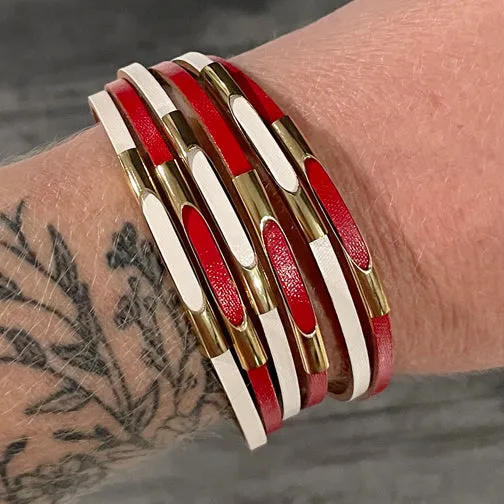 Cincinnati Reds Red & White Striped Leather Wrap Bracelet